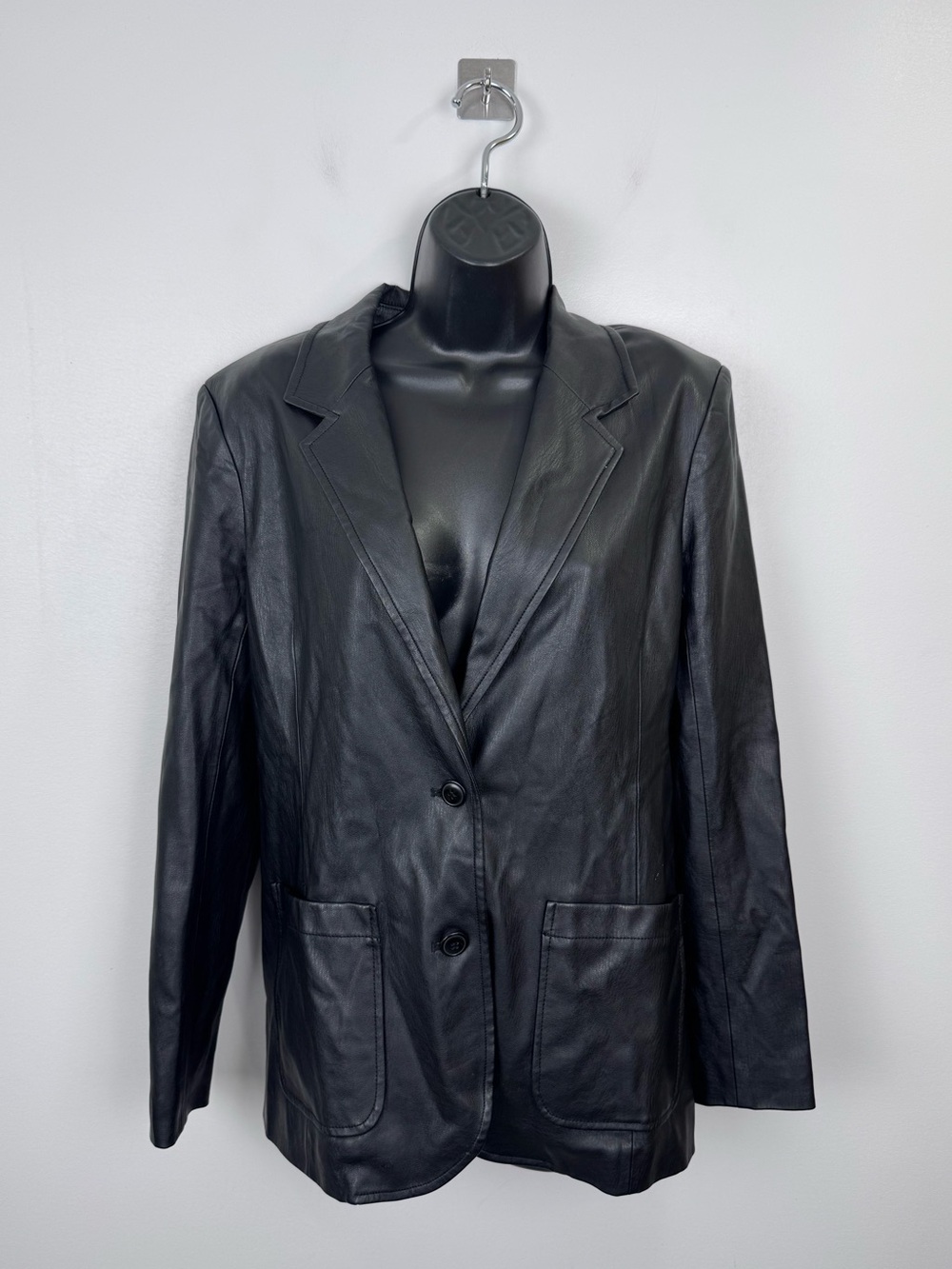 Anthropologie Women‎ Black Faux Leather Blazer Jacket Size XS